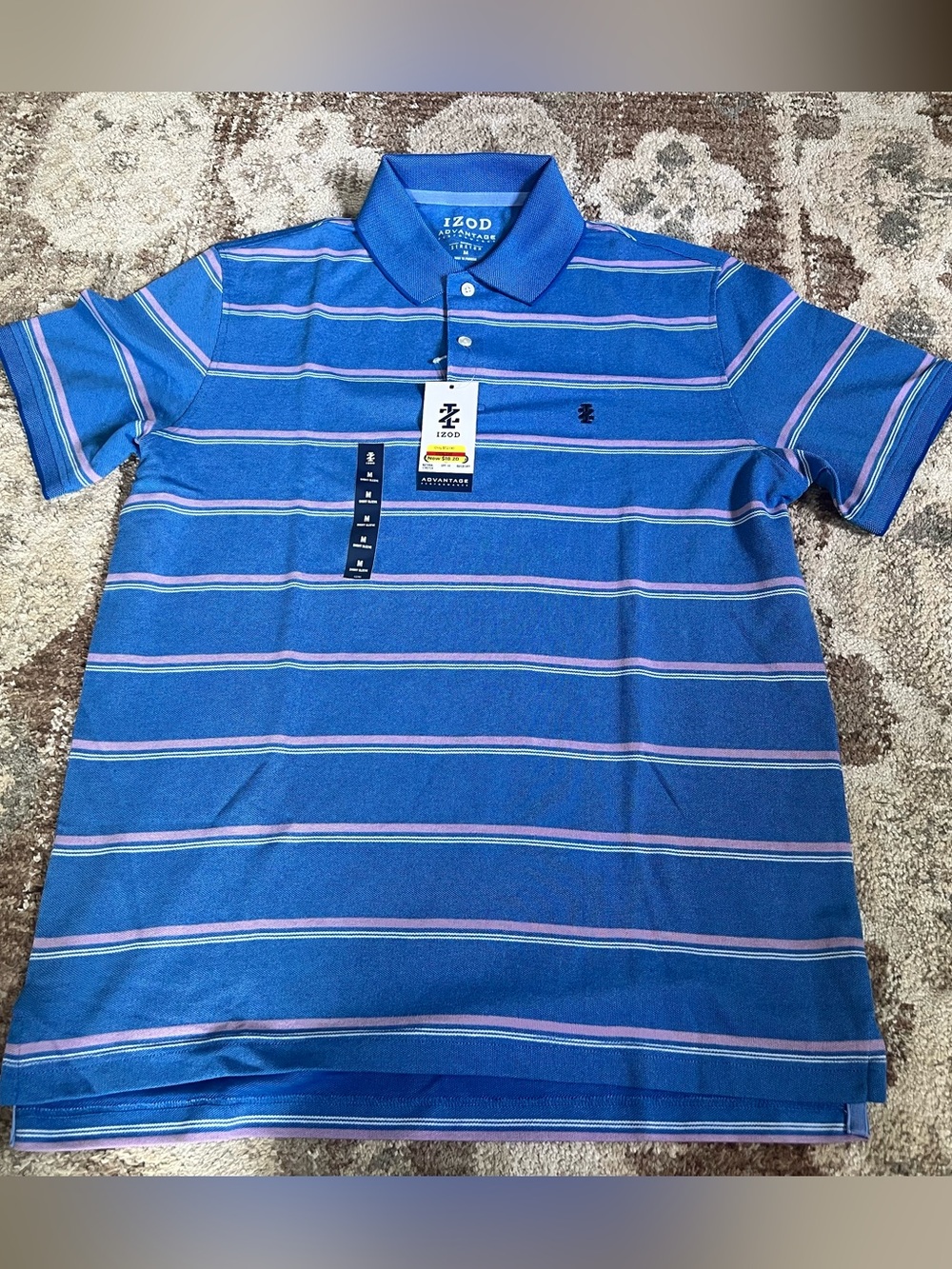 Izod Royal Blue Polo with Pink and White Stripes